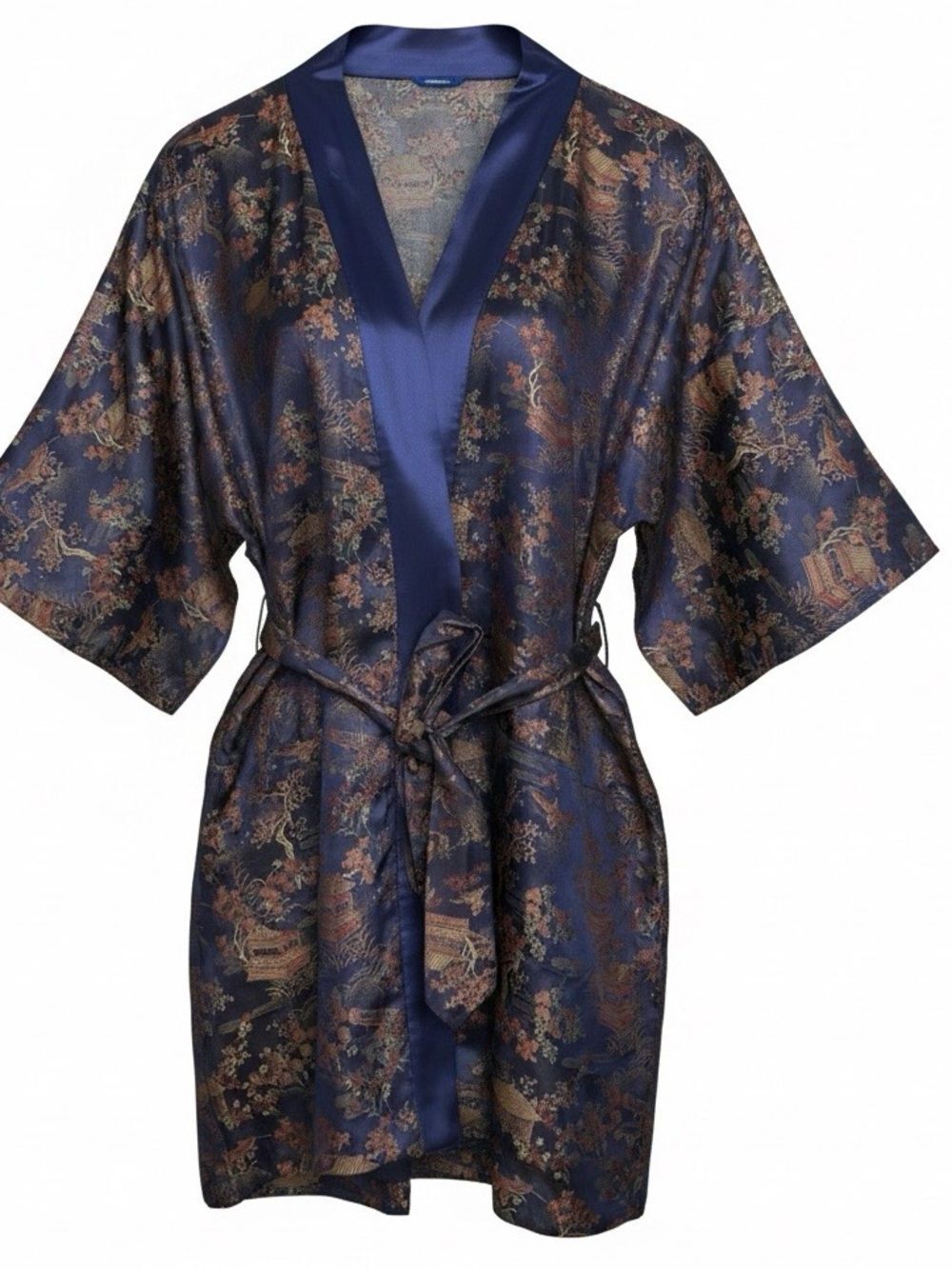 SOLZ SQUIRREL Vintage Short Kimono Robe Blue Pattern Size XL
